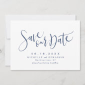 Save The Date Navy Blue Modern Simple Script Enregistrer La Date (Devant)