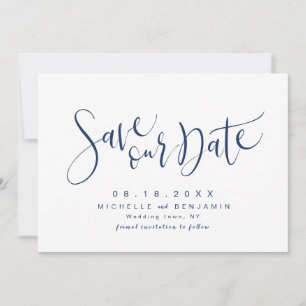 Save The Date Navy Blue Modern Simple Script Enregistrer La Date