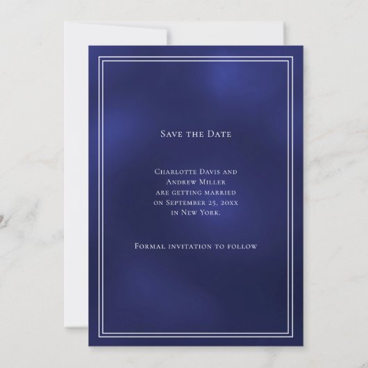 Save The Date Navy blue monogram wreath wedding (Dos)