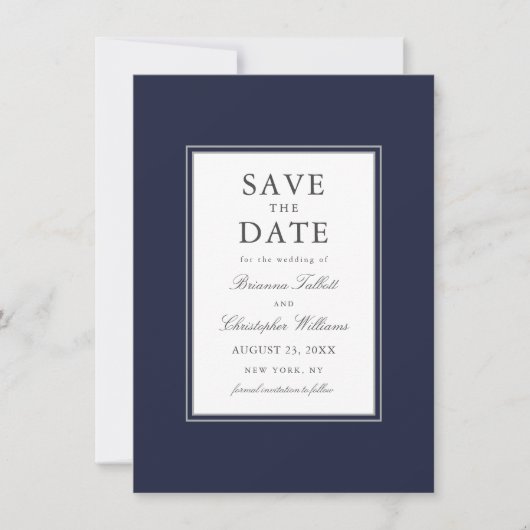 Save The Date Navy Blue Simple Elegant Enregistrer la date avec (Devant)