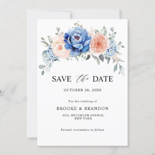 Save The Date Navy Blue Slate Dusty Blush Rose Florale Mariage 