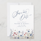 Save The Date Navy Blue Watercolor Wildflower Rustic Wedding (Devant)