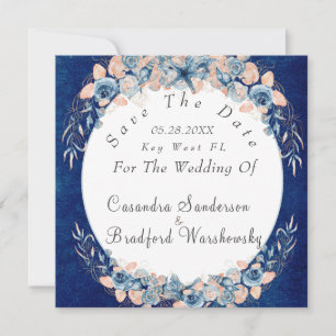 Save The Date Navy Blush Plage Fleur de Coquillage Aquarelle Ma