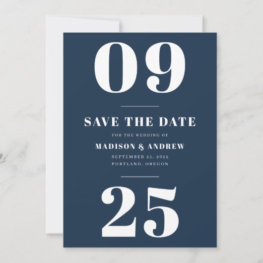 Save The Date Navy Bold Typographie Enregistrer la date (Devant)