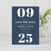 Save The Date Navy Bold Typographie Enregistrer la date (Debout devant)