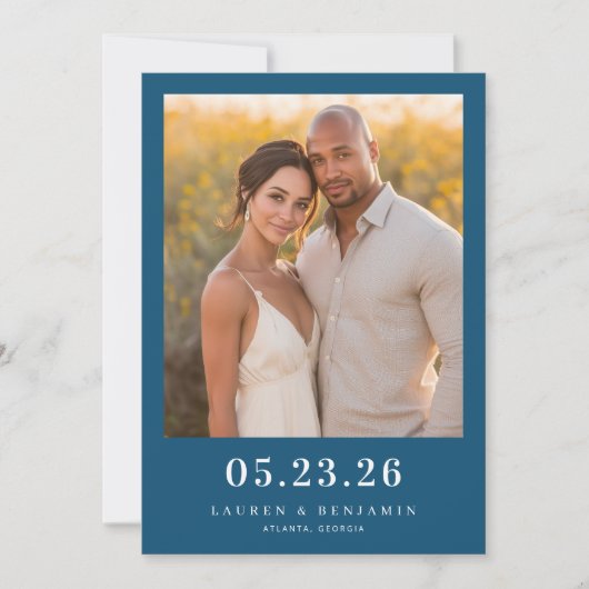 Save The Date Navy Élégant Photo Chaud (Devant)