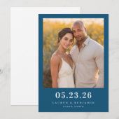 Save The Date Navy Élégant Photo Chaud (Devant / Derrière)