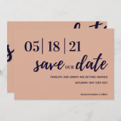 Save The Date navy et rose vif script moderne enregistrer la dat (Devant / Derrière)
