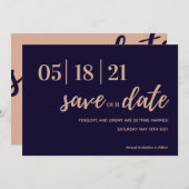 Save The Date navy et rose vif script moderne enregistrer la dat (Devant / Derrière)