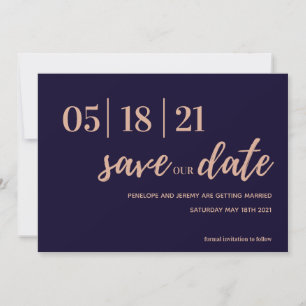 Save The Date navy et rose vif script moderne sauvez la date