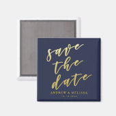 Save the date | Navy & Faux Gold Script Magneet (Voorkant / Achterkant)
