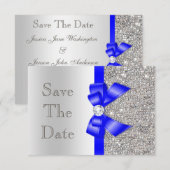 Save The Date Navy Faux Nœud Papillon Argent Pailleté Faire Part (Devant / Derrière)