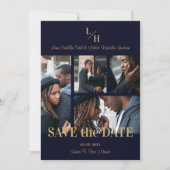 Save The Date Navy & Gold Simple Classic 4 Multi Photos Collage (Devant)