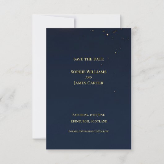 Save The Date Navy Gold Star Céleste Mariage Écossais (Devant)