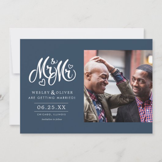 Save The Date Navy Mr & Mr Script - Enregistrer la Date avec la (Devant)