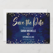 Save The Date Navy Or Glitter Bat Mitzvah Écriture Moderne Gras (Devant)