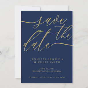 Save The Date Navy Or Mariage Enregistrer Date Photo Calligraphi
