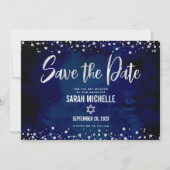Save The Date Navy Silver Glitter Bar Mitzvah Script Moderne Gra (Devant)
