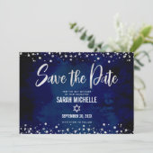 Save The Date Navy Silver Glitter Bar Mitzvah Script Moderne Gra (Debout devant)