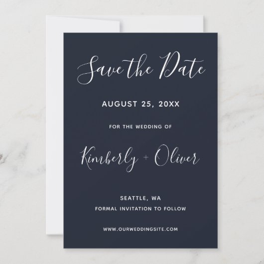 Save The Date Navy Simple Calligraphy Enregistrer la date (Devant)