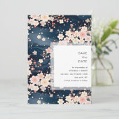 Save The Date Navy Waves Sakura Blossom Modern Wedding (Debout devant)