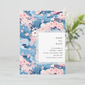 Save The Date Navy Waves Sakura Blossom Modern Wedding (Debout devant)