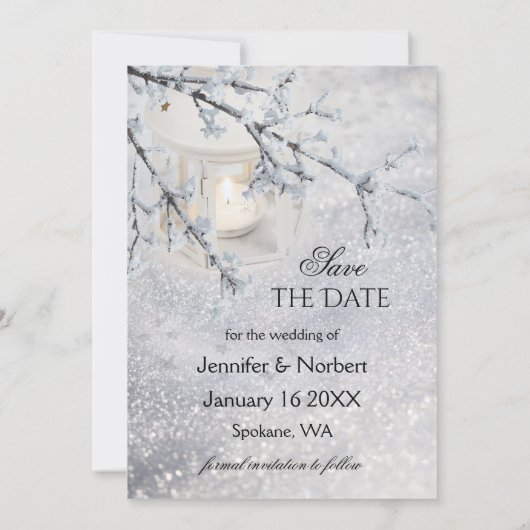 Save The Date Neige mousseuse Mariage d'hiver Enregistrer la car (Dos)