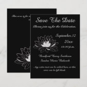 Save The Date Nénuphar floral moderne élégant, gris-noir (Devant / Derrière)