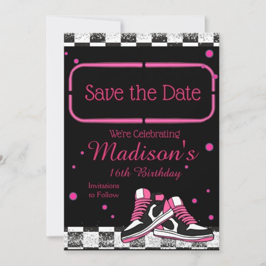 Save The Date Neon Basket Anniversaire, Parties scintillant (Devant)