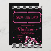 Save The Date Neon Basket Anniversaire, Parties scintillant (Devant / Derrière)