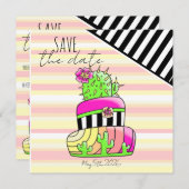 "Save the Date" Neon Cactus Invitation Save The Date (Voorkant / Achterkant)