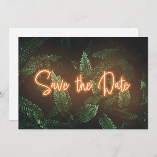 Save The Date Neon moderne verte tropicale Enregistrer la date (Devant / Derrière)