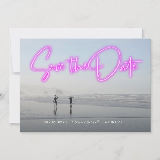Save The Date Neon Pink Photo Enregistrer la date (Devant)