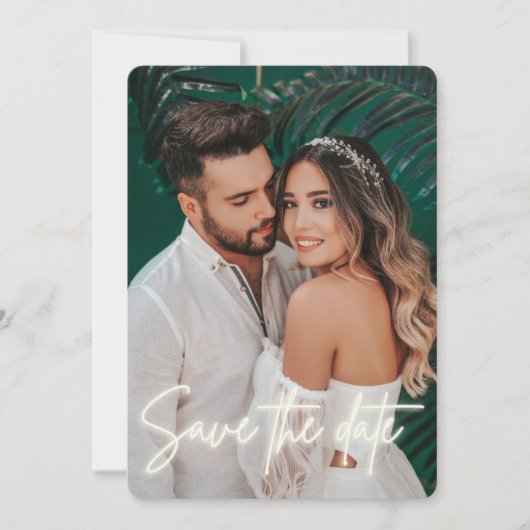 Save The Date Neon Script Photo Wedding Enregistrer La Date (Devant)