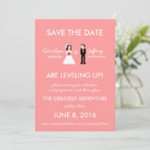 Save The Date Nerdy Pink 8-Bit Bride & Groom Enregistrer les dat (Debout devant)