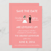 Save The Date Nerdy Pink 8-Bit Bride & Groom Enregistrer les dat (Devant / Derrière)