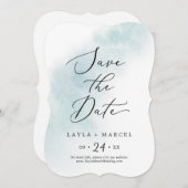 Save The Date Nettoyage aquarelle | Mariage bleu (Devant / Derrière)