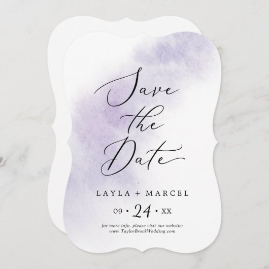 Save The Date Nettoyage aquarelle | Mariage violet (Devant / Derrière)