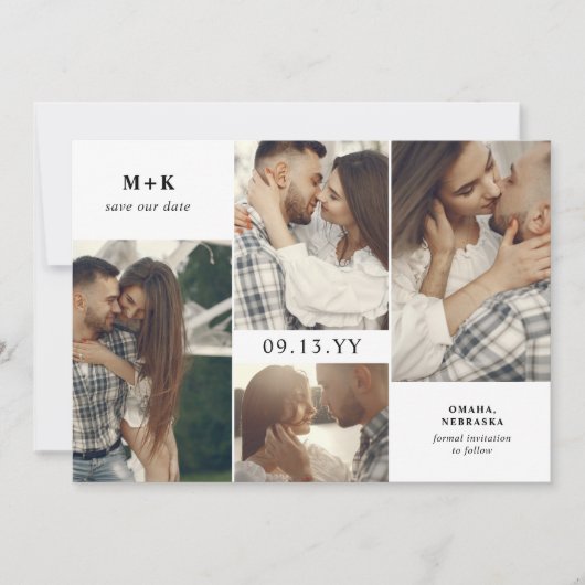 Save The Date Nettoyer les initiales modernes et 4 photos Enregi (Devant)