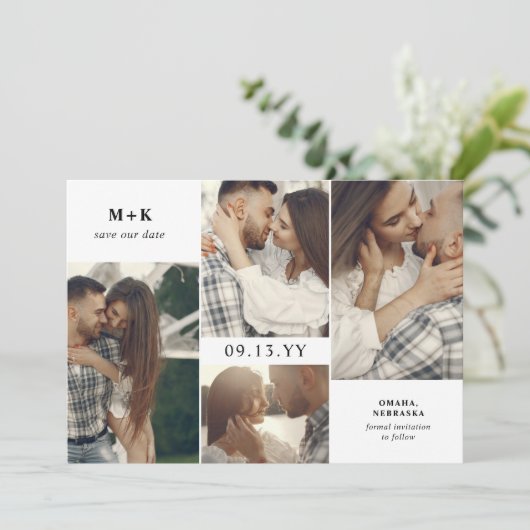 Save The Date Nettoyer les initiales modernes et 4 photos Enregi (Debout devant)
