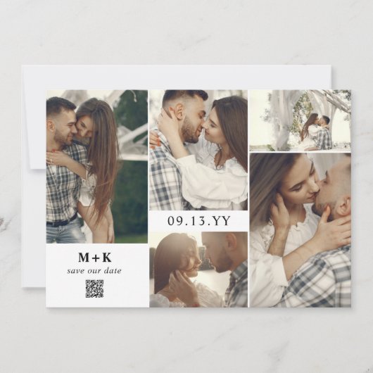 Save The Date Nettoyer les initiales modernes Photos QR Code Enr (Devant)