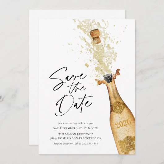 Save the Date New Years Invitation Kaart (Voorkant / Achterkant)