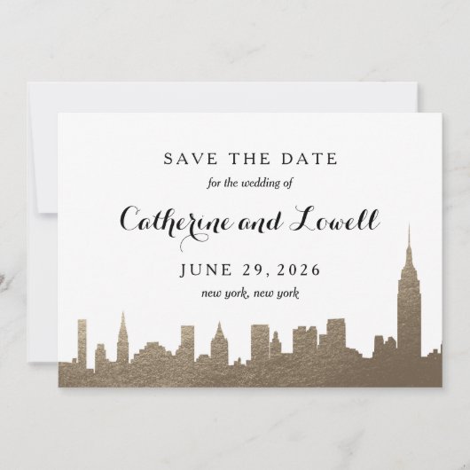 Save The Date New York Skyline Faux Gold Enregistrer la date (Devant)