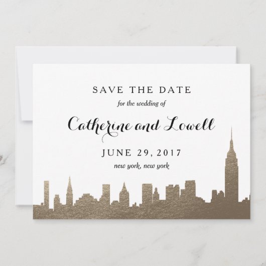 Save The Date New York Skyline Faux Gold Enregistrer la date (Devant)