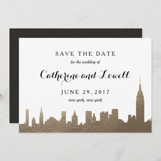 Save The Date New York Skyline Faux Gold Enregistrer la date (Devant / Derrière)