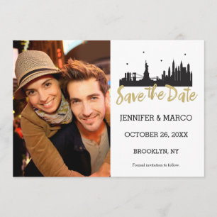 Save The Date New York Skyline Gold Script Enregistrer la date