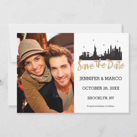 Save The Date New York Skyline Gold Script Enregistrer la date (Devant)