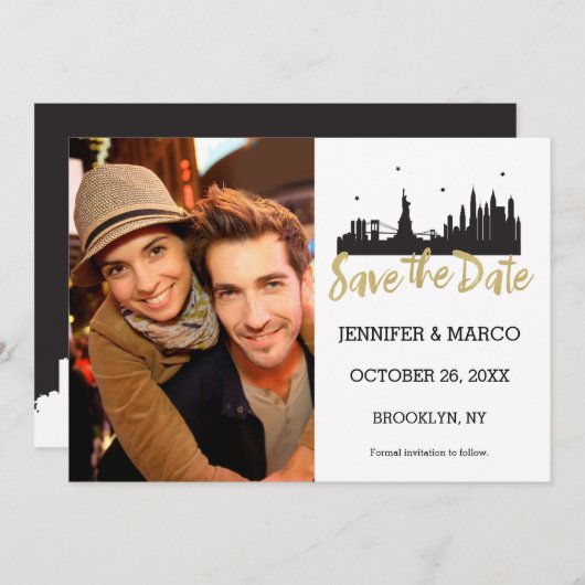 Save The Date New York Skyline Gold Script Enregistrer la date (Devant / Derrière)