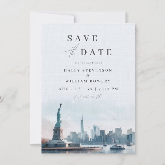 Save The Date New York Skyline Liberty Wedding Enregistrer la da (Devant)