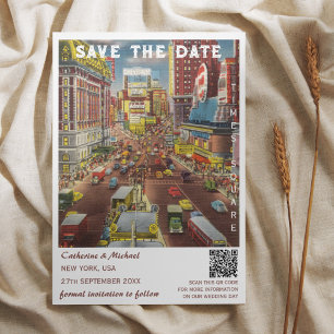 Save The Date New York Vintage Wedding Travel QR Code